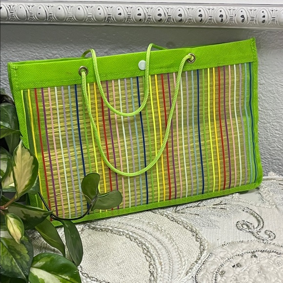 Striped Beach Mat Tote Bag in Lime Green {flawed} - Picture 3 of 6